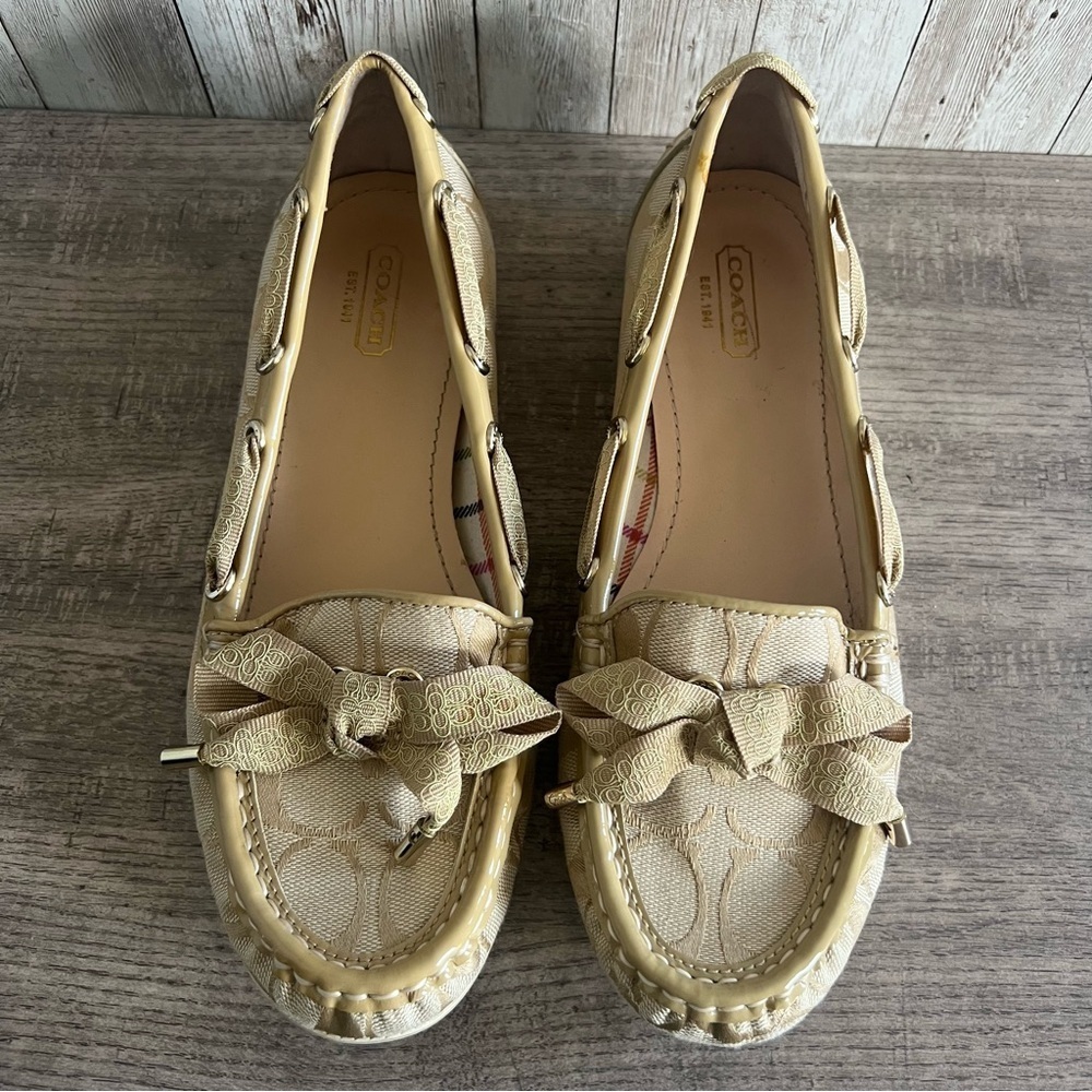 Coach Women's Monogram Beige Loafers - Picture 1 of 8